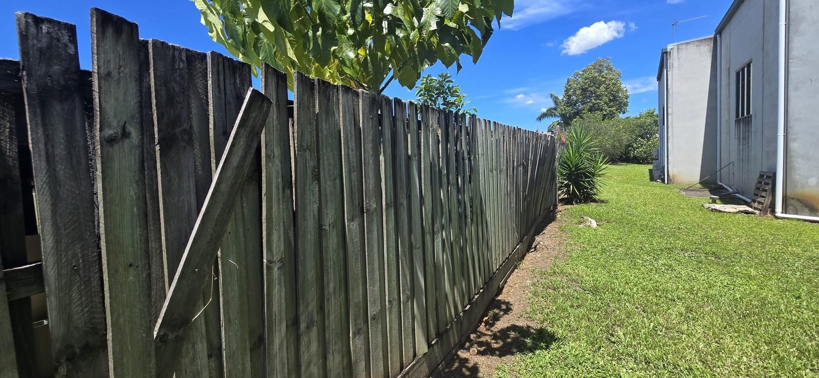 Before: timber fence with broken and loose palings