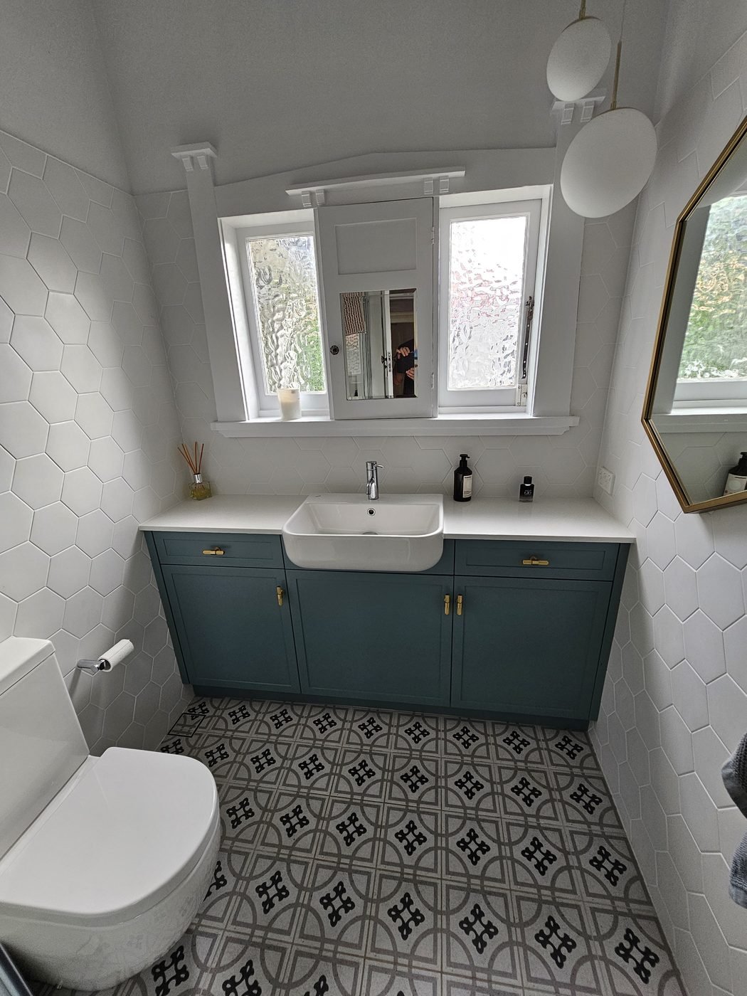 Step 6: the finished bathroom with new vanity, tiles and window joinery by SURVE