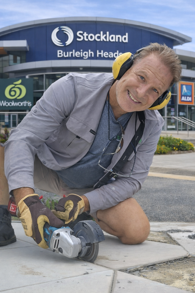Cutting pavers with a grinder, Burleigh Waters Gold Coast